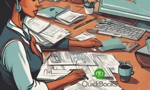 A business owner using QuickBooks on a laptop to manage finances, ensuring accurate bookkeeping and financial oversight.